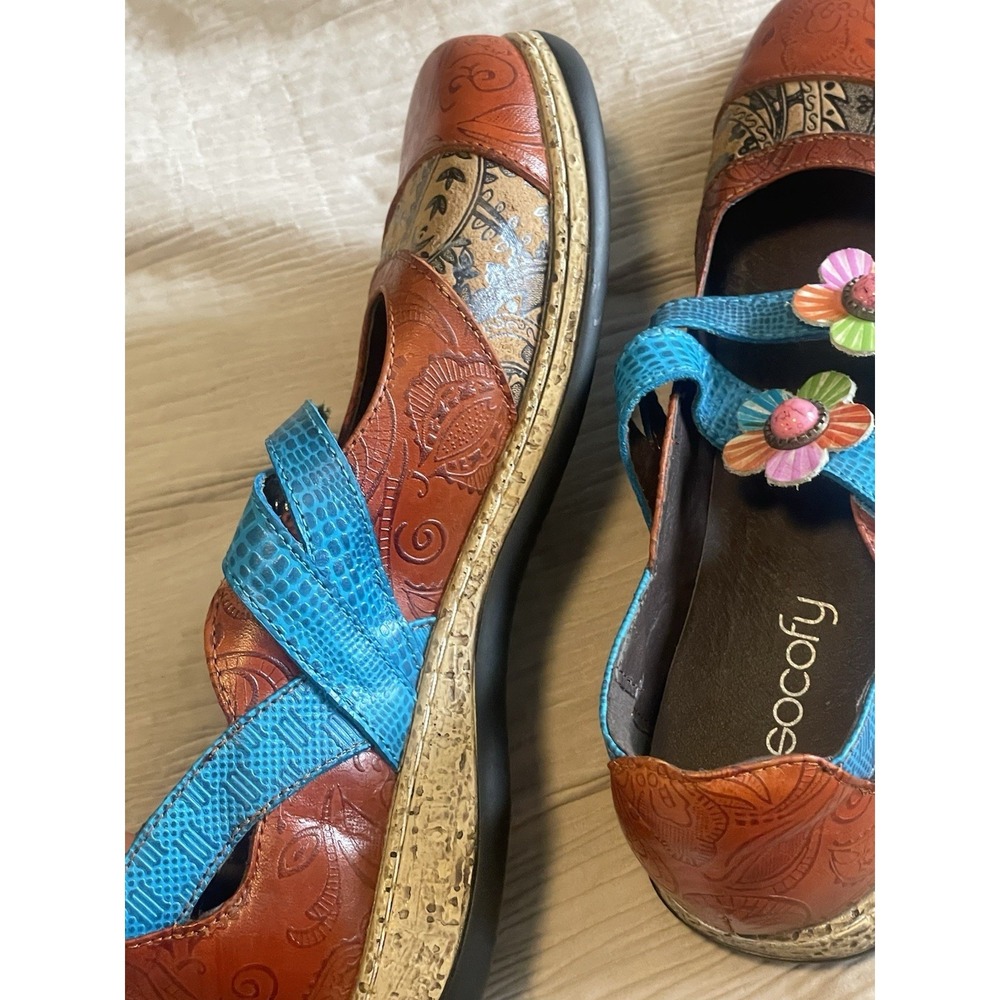 Socofy Women's Mary Jane Clogs Flower Embossed Paisley Boho Size 8.5 Handcrafted - Picture 6 of 10